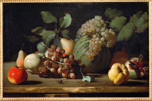 Stilleven met druiven en granaatappel, vroeg ... door Italian School
