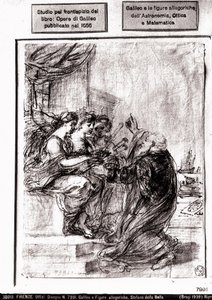 Studie voor de titelpagina van Galileos Verzamelde Werken, 1656 door Italian School