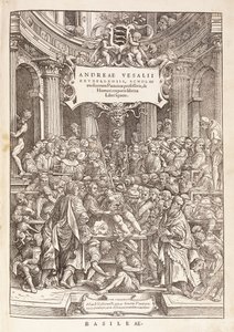 De auteur voert een anatomische dissectie uit in een chirurgisch theater, 1543 door Italian School