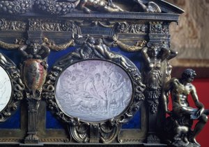 De Farnese Kist, detail van ovale inleg die de Triomf van Bacchus uitbeeldt, door Sebastiano Sbarri (fl. 1548-61) en Giovanni Bernardo da Castel Bolognese door Italian School