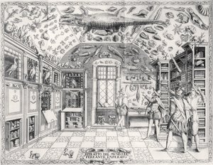 Het Natuurhistorisch Museum van Keizer Ferdinand III uit Historia Naturale door Ferrante Imperato (1550-1631) gepubliceerd in 1672