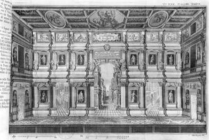 Het Olympisch Theater in Vicenza, ontworpen door Andrea Palladio (1508-80) door Italian School