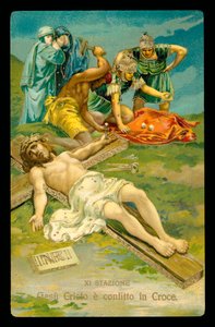 De kruisweg (uit een set van 14) (kleurenlitho) door Italian School