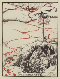 De wegen van de dood (kleurenlitho) door Italian School