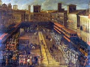 De boekweitwedstrijd op Piazza Navona (Rome) op 25/02/1634. door Italian School