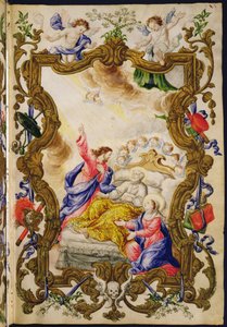 De goede dood van de christen, uit een Mariegola van de lekenbroederschap van de Buona Morte, ca. 1712-14 door Italian School
