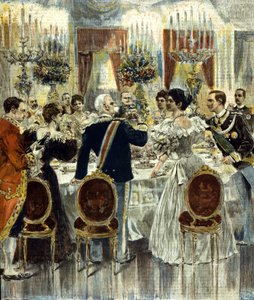 Het huwelijksbanket van de bruiden Victor Emmanuel III en Helene van Montenegro wordt gehouden in het Quirinaal Paleis, Rome. 1896.