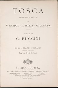 Titelpagina, Libretto della Tosca, door Giacomo Puccini, Edizione Ricordi, Italië door Italian School