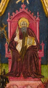 Drieluik: St. Antonius Abt op de troon, St. Paulus de Kluizenaar en St. Onophrius, detail, midden 14e eeuw (tempera op paneel) door Italian School