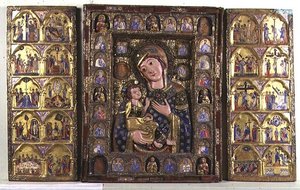 Drieluik van de Madonna en Kind met Evangelisten, Profeten, en scènes uit het Leven van Christus door Italian School