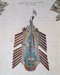 Trireem (schip met drie rijen roeiers), uit Verhandeling over maritieme militie, door Cristoforo Canal (1510-1562), Italië