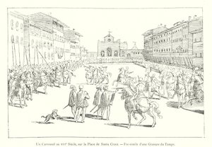 Een carrousel in de 16e eeuw, op het plein van Santa Croce, facsimile van een gravure uit die tijd (gravure) door Italian School