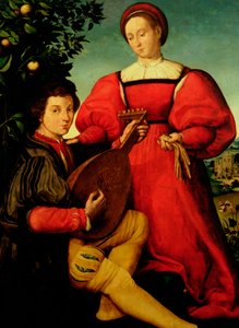 Venetiaanse Dame en Luitspeler door Italian School