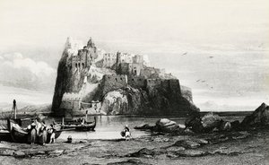 Uitzicht op het eiland Ischia, gravure, Italië