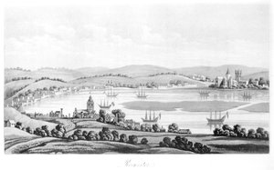 Zicht op Rochester in 1669, uit Travels of Cosimo III, Groothertog van Toscane, door Engeland tijdens het bewind van Karel II, Engelse vertaling, gepubliceerd in 1821