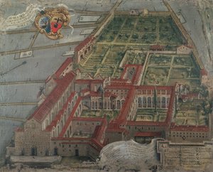 Zicht op de kerk en het klooster van Santa Croce in 1718