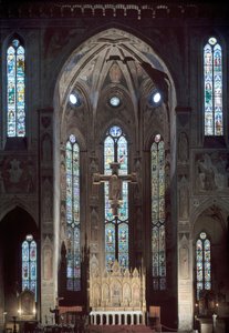 Zicht op de cappella maggiore van de kerk van Santa Croce, met fresco, begin 14e eeuw door Italian School