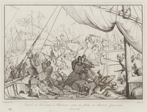 Overwinning van de Venetianen in Butrinto tegen de vloot van Roberto Guiscardo door Italian School