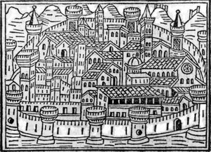 Ommuurde stad uit Supplementum Chronicarum door Giacomo Filippo Foresti, 1506 door Italian School