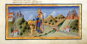 De naakte figuur van St. Franciscus ontvangt de zegen van de bisschop van Assisi, uit 