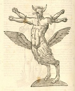 Illustratie van Monstrum tetrachiron alatum capite humano aurito uit Aldrovandi