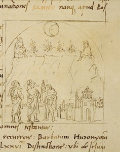 Ms.LAT.446 fol.2v De wijzen bestuderen de beweging van de sterren om de exacte datum van Pasen te bepalen, uit Ortopascha door de Pelgrim Priscian door Italian School Italian School