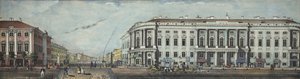De Politiebrug met het Stroganov Paleis. Uit het panorama van de Nevsky Prospekt, 1830 door Ivan Alexeyevich Ivanov