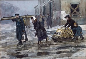 Een familie van een ingenieur die wat brandstof naar huis sleept door Vladimirov, Ivan Alexeyevich (1869-1947) door Ivan Alexeyevich Vladimirov