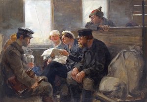 Groep Bolsjewieken in een trein door Vladimirov, Ivan Alexeyevich