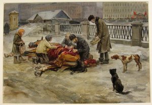 Petrograd in 1918 uit de serie aquarellen Russische revolutie, 1918