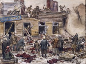 Arbeiders slopen houten huizen voor brandstof door Vladimirov, Ivan Alexeyevich door Ivan Alexeyevich Vladimirov