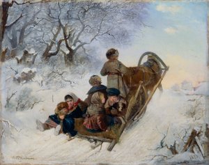 Kinderen op een paardenslee, 1870