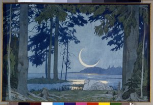 Clair de lune op het Ilmenmeer. Decor voor de opera Sadko van N. Rimsky-Korsakov