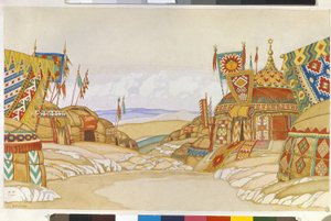 Het militaire kamp Polovtsien (Decor voor de opera Prins Igor) door Ivan Yakovlevich Bilibin