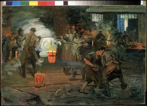 Arbeiders in een gieterij door Ivan Georgievich Drozdov