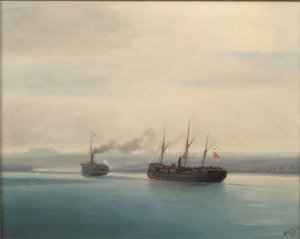 Verovering van het Turkse troepenschip Mersina door de stoomboot Rusland op 13 december 1877, 1877