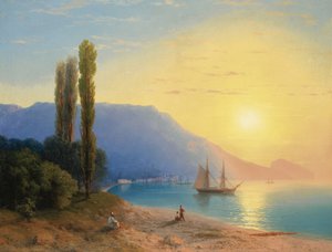 ""Zonsondergang over Jalta in de Krim"" - Schilderij van Ivan Constantinovich Aivazowski (Aivazovsky 1817-1900) 1861