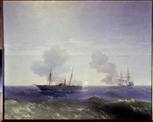 Russisch-Turkse oorlog van 1877-1878: de zeeslag tussen de Russische kruiser Vesta en het Turkse pantserschip Fethi Bulend in de Zwarte Zee, 11 juli 1877