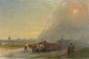 Ossenwagens in de Oekraïense steppe
