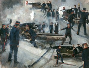 Kanon bemanning, Dartmouth Point Battery kazematten in Dartmouth Castle in de late negentiende eeuw door Ivan Lapper