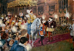 Robert Dudley verwelkomt koningin Elizabeth I in Kenilworth Castle, Warwickshire, juli 1575 door Ivan Lapper
