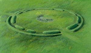 Stonehenge: derde fase die begint met het plaatsen van de arduinen in een dubbele sikkel door Ivan Lapper