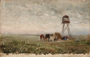 Kozakken onder een wachttoren aan de grens van de Kaukasus door Ivan Pavlovich Pokhitonov