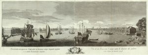 Uitzicht op de Neva-rivier tussen de Galley Yard en het Vasilyevsky-eiland Boek voor het 50-jarig jubileum van Sint-Petersburg, 1753