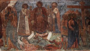 Fresco in de Kathedraal van Onze-Lieve-Vrouw van het Teken, Novgorod, begin 18e eeuw door Ivan Yakovlevich Bakhmatov