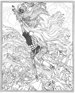 Vlucht van Chernomor en Ruslan. Illustratie bij het gedicht Ruslan en Lyudmila van A. Pushkin door Ivan Yakovlevich Bilibin