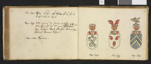 Illustratie uit een privéarchief in de Nationale Bibliotheek met de titel Insignia quædam virorum illustrium in Norvegia quodam habitantium van Iver Nielssøn Hirtzholm door Iver Hirtzholm