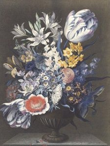 Urn met Bloemen op een Marmeren Tafel door J.A. Simson
