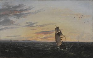 Een zeelandschap. De kust van het eiland Rügen in avondlicht door Johan Christian Dahl