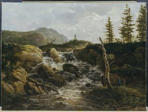 Bergachtig landschap met een waterval, Noorwegen door Johan Christian Dahl